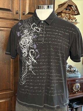 Y2K Black Graphic XG Sz XL Polo Shirt - Affliction Inspo